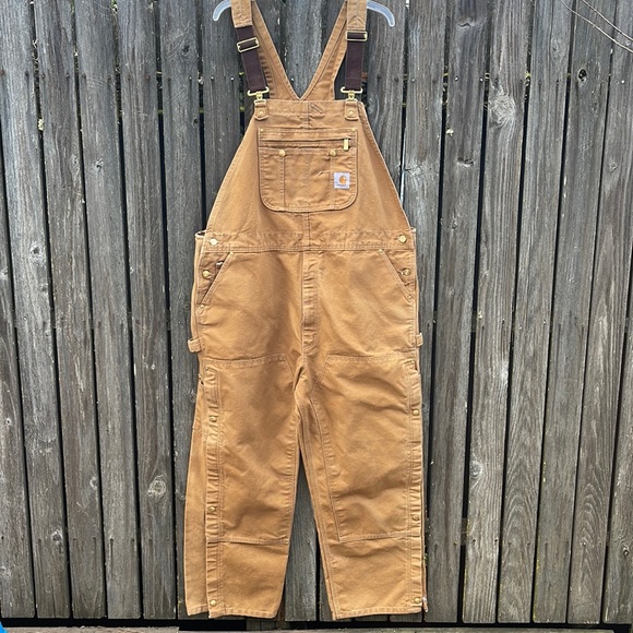 Carhartt Overalls 44 x 30 Tan Duck Zipper Legs Workwear Durable Mens